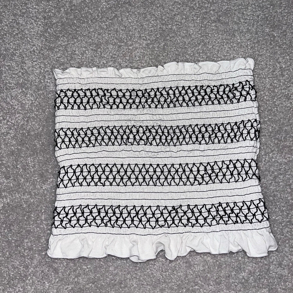 white tube top with black detailing